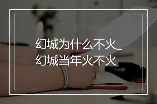 幻城为什么不火_幻城当年火不火